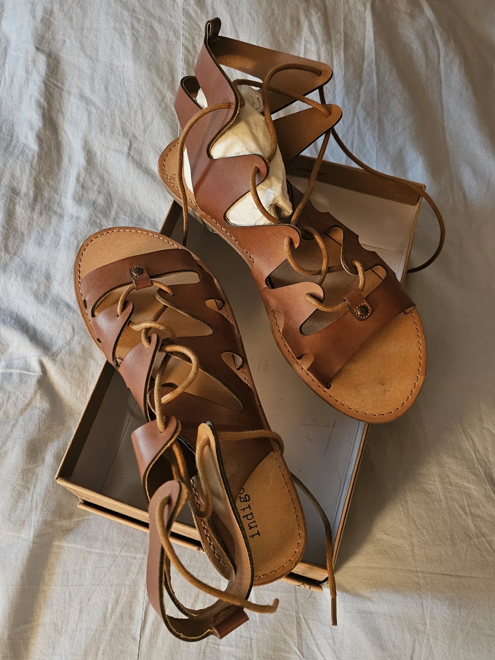 Indigo Tan Brown Lace-Up Gladiator Sandals